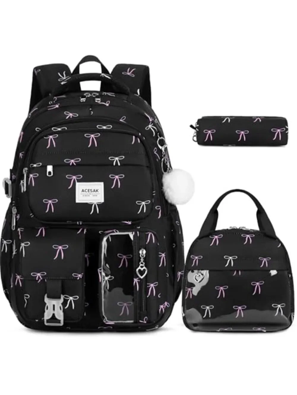 Girls 3-in-1 Backpack Set with Lunch Backpack with Lunch Bag & Pencil Pouch